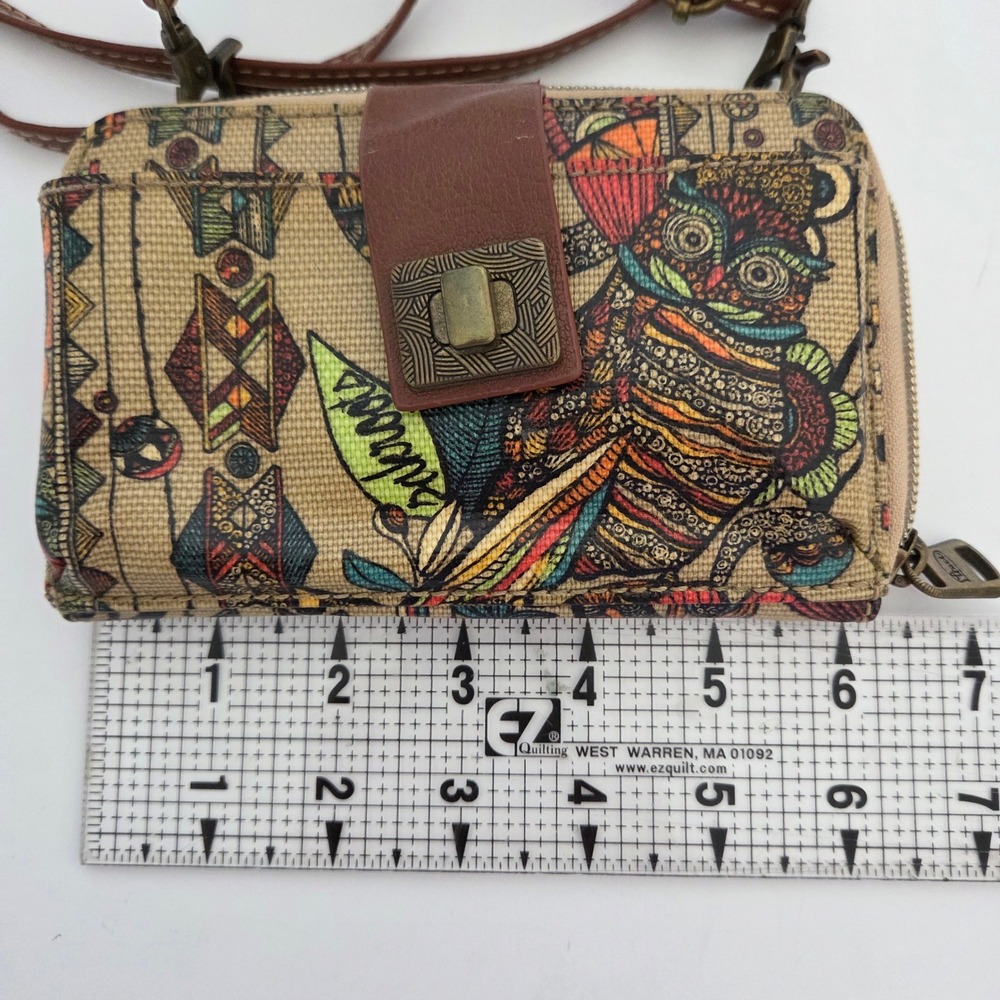 Sakroots Crossbody Wallet Multicolor Owl Print Coated Canvas Womens Small - Picture 6 of 7